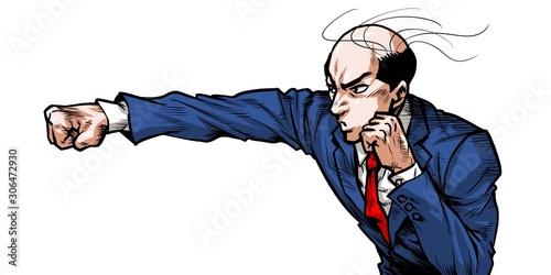 ハゲ 薄毛 脱毛 ボクシング ストレート パンチ 殴る 劇画 漫画 イラスト 熱血 闘い バトル Stock Illustration Adobe Stock
