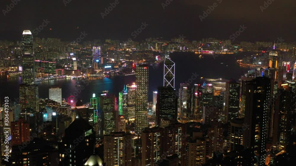 Aerial view of Hong Kong Skyline at night Aerial view of Hong Kong Skyline at night