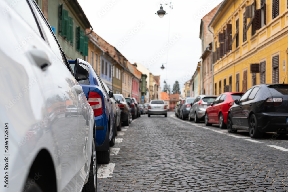 Sibiu city center, parked cars