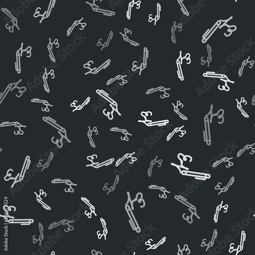 Grey Signature line icon isolated seamless pattern on black background. Pen and undersign, underwrite, ratify symbol. Vector Illustration