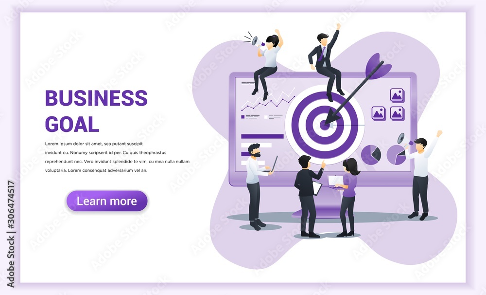 business concept. People teamwork working together on screen target with an arrow for reach the target business. Can used for web banner, infographics, landing page. Flat vector illustration business concept. People teamwork working together on screen target with an arrow for reach the target business. Can used for web banner, infographics, landing page. Flat vector illustration