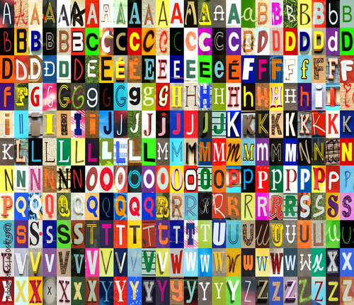 Collage of letters A to Z in differnt font and colors