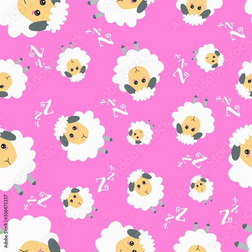 Cute sheeps on pink background. 