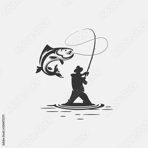 fishing logo template. Design elements for logo, label, emblem, sign. Vector illustration.