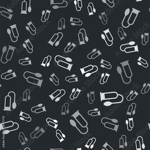 Grey Penis pump icon isolated seamless pattern on black background. Penis enlarger. Sex toy for men. Vacuum pump with a blower to increase the penis. Vector Illustration