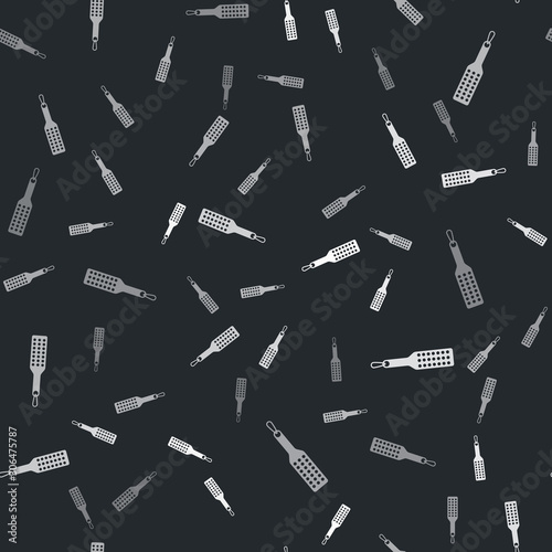 Grey Spanking paddle icon isolated seamless pattern on black background. Fetish accessory. Sex toy for adult. Vector Illustration
