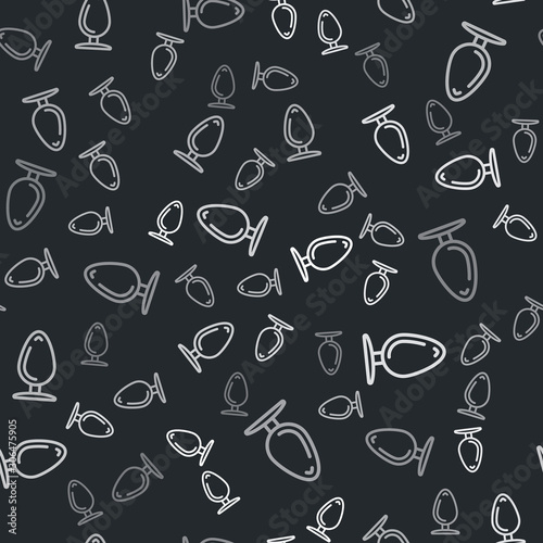Grey Anal plug icon isolated seamless pattern on black background. Butt plug sign. Fetish accessory. Sex toy for men and woman. Vector Illustration