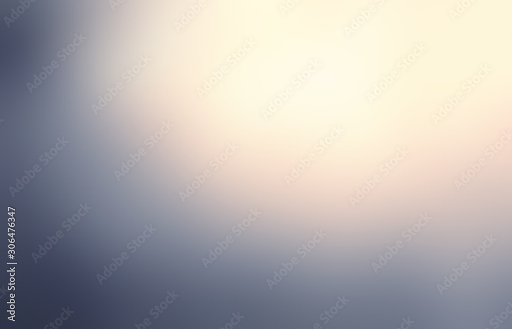 Delicate yellow sunshine on grey cloudy sky blur background. Warm glow on cold metal abstract illustration. 