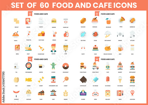 Food and cafe icons set for business