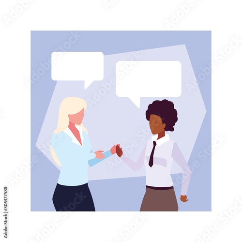 businesswomen in the work office with speech bubble , business professional women