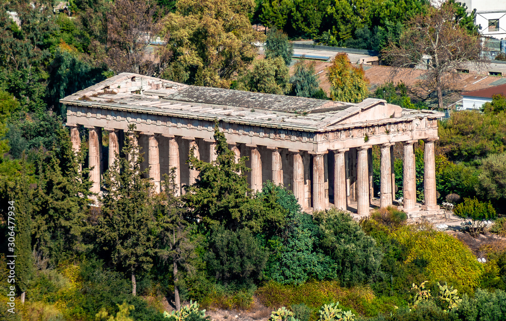 The Temple of Hephaestus (also Theseum), a Doric peripteral temple, located at the north-west side of the Ancient Agora of Athens.