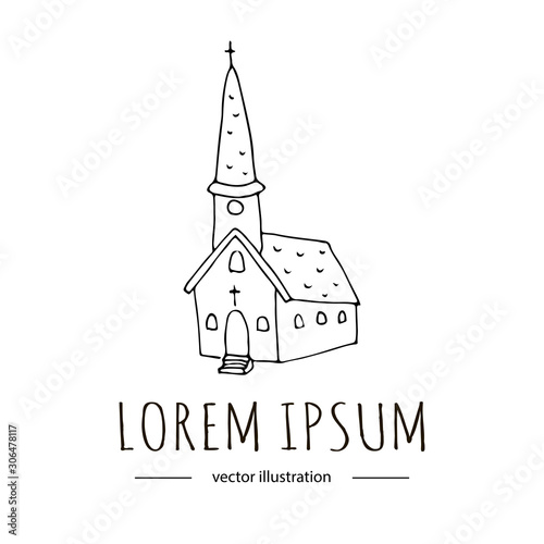 Hand drawn doodle Christian building church icon with Catholic cross Vector illustration sketchy  traditional symbol Cute cartoon religious concept element