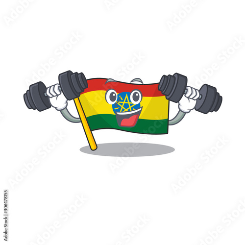 Fitness exercise flag ethiopia cartoon character holding barbells