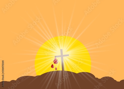 The Cross of Jesus Christ with sunset background