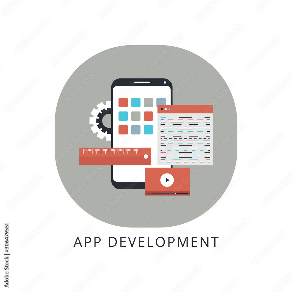 Fototapeta premium App development and web design: layered user interfaces and screens on a touch screen smartphone