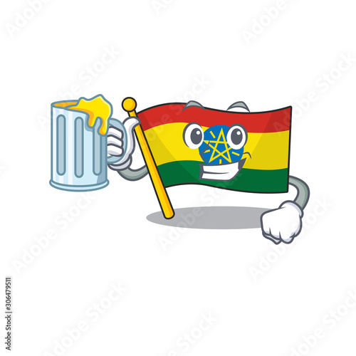 Happy flag ethiopia holding a glass with juice