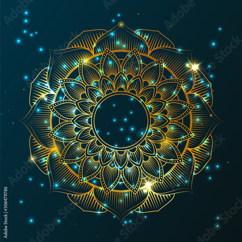 circular mandala, Golden gradient, star background