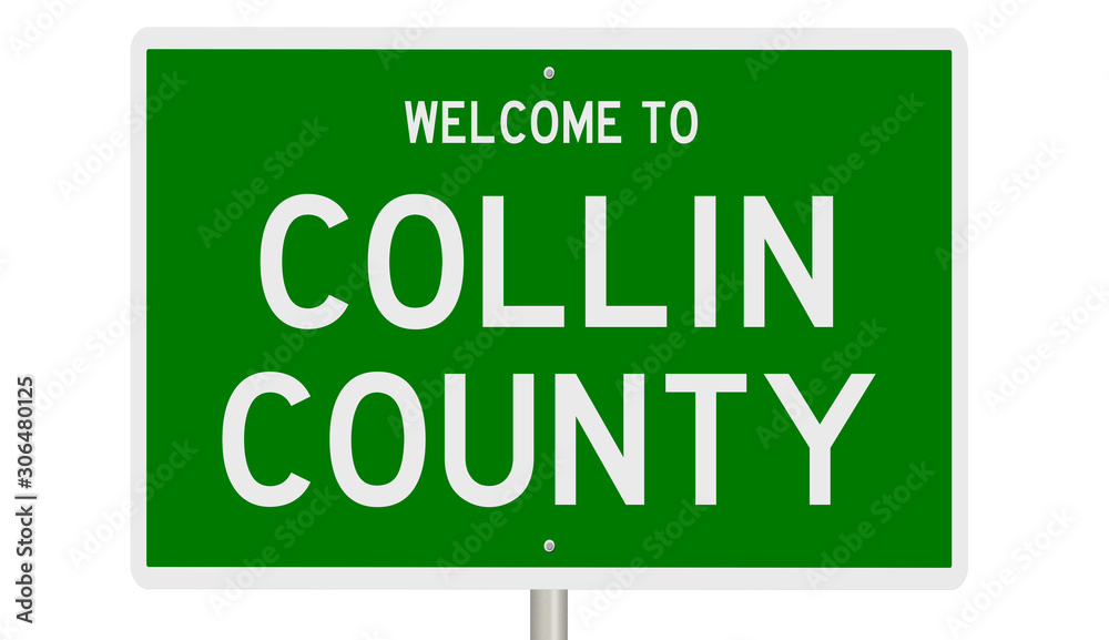 Rendering of a 3d green highway sign for Collin County