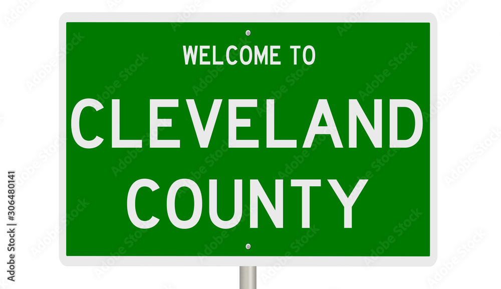 Rendering of a 3d green highway sign for Cleveland County