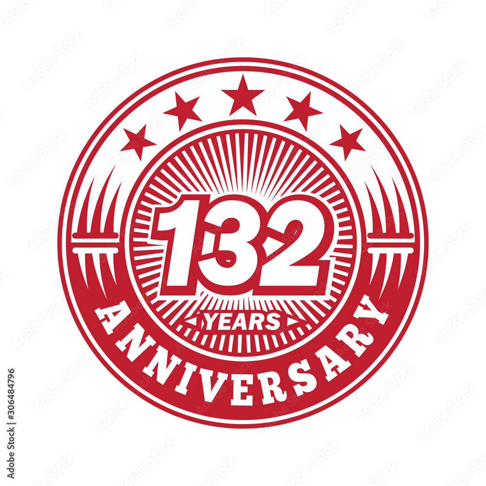 132 years logo. One hundred thirty two years anniversary celebration logo design. Vector and illustration.