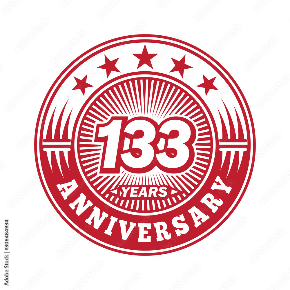 133 years logo. One hundred thirty three years anniversary celebration logo design. Vector and illustration.