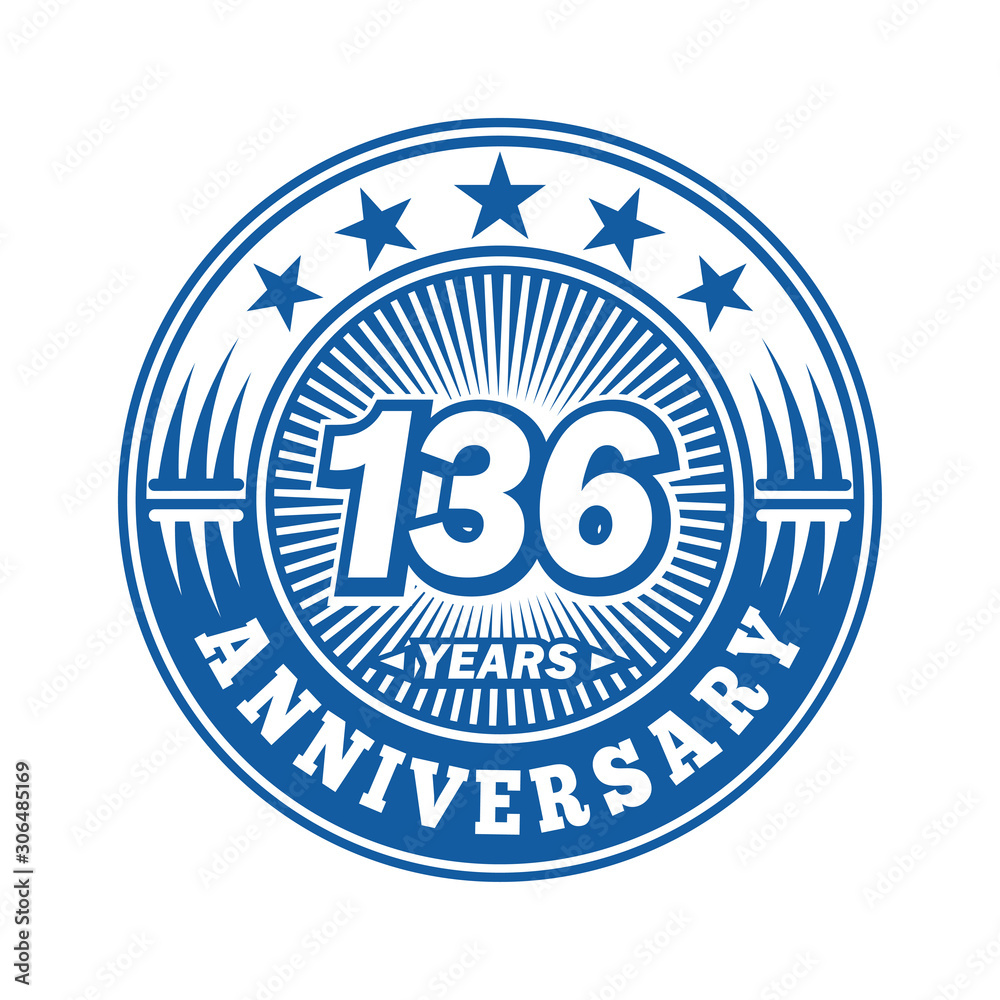 136 years logo. One hundred thirty six years anniversary celebration logo design. Vector and illustration.