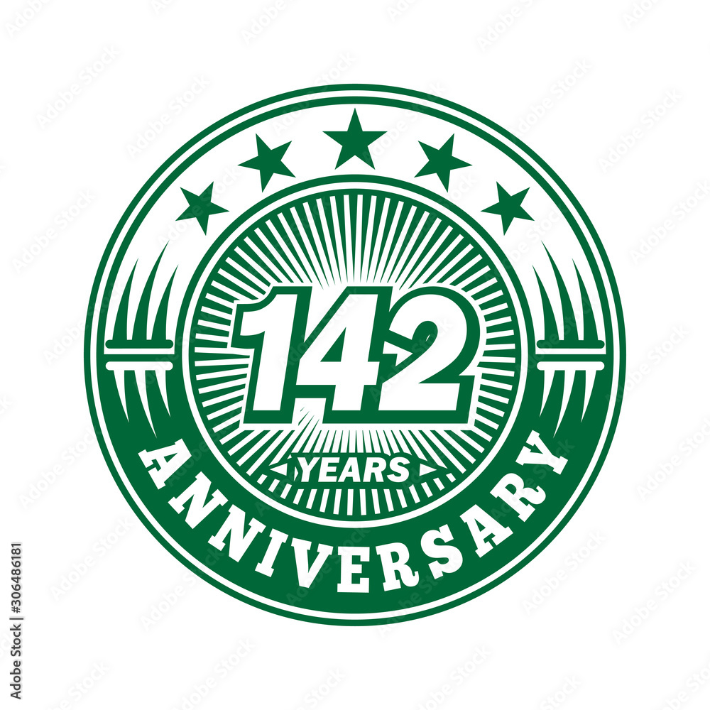142 years logo. One hundred forty two years anniversary celebration logo design. Vector and illustration.