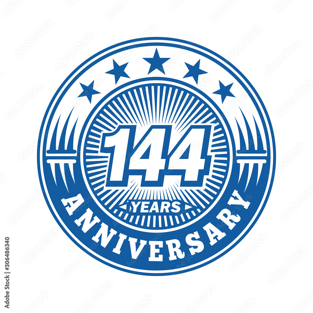 144 years logo. One hundred forty four years anniversary celebration logo design. Vector and illustration.