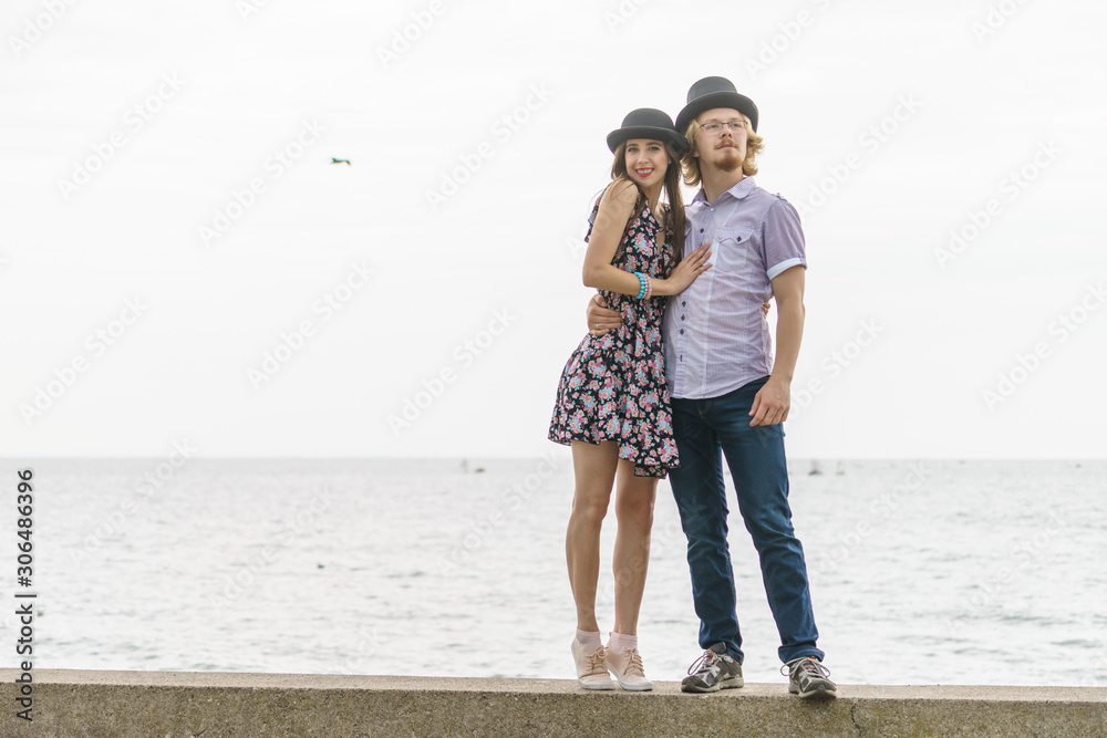 Retro man and woman having date outside Retro man and woman having date outside