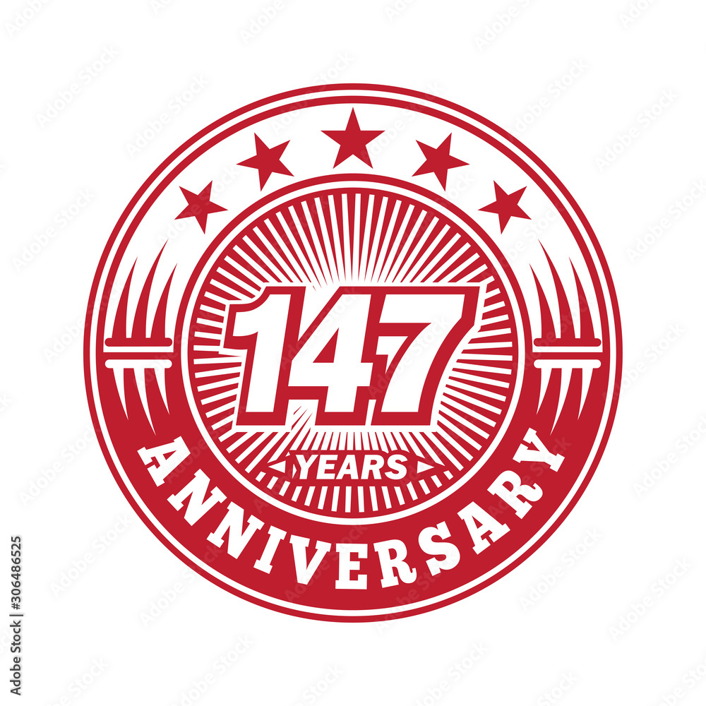 147 years logo. One hundred forty seven years anniversary celebration logo design. Vector and illustration.