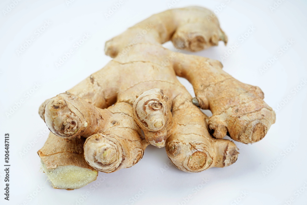 Ginger root isolated on light background. Healthy eating, weight loss, diet