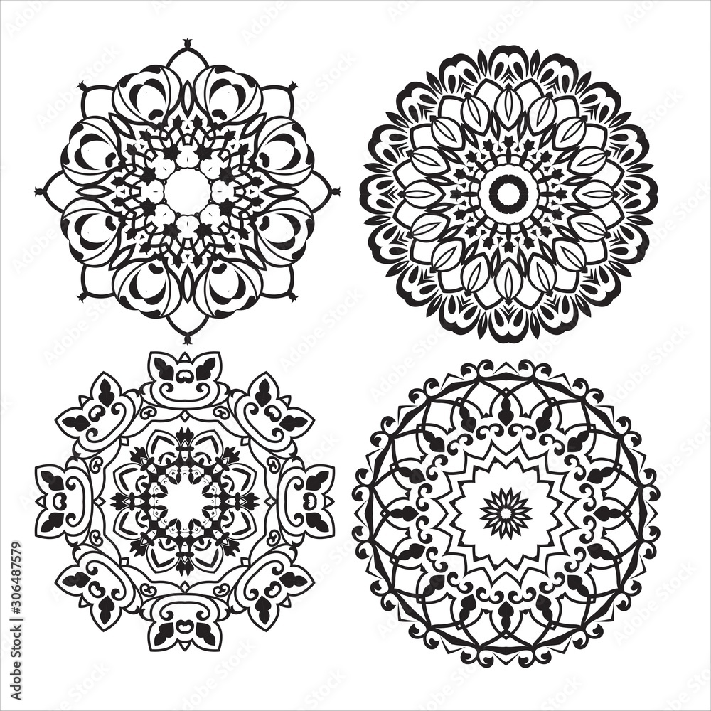 Circular pattern in form of mandala for Henna, Mehndi, tattoo, decoration. Decorative ornament in ethnic oriental style. Coloring book page.