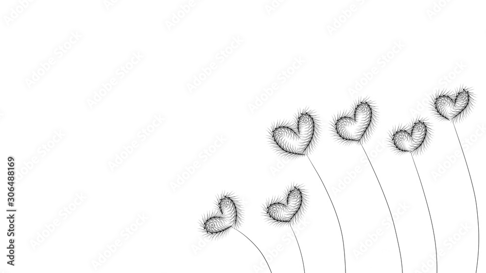 grass flower drawing heart on white  background