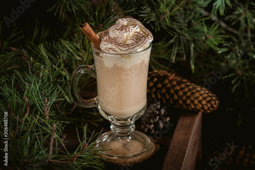 Eggnog cocktail with cinnamon for Christmas holidays