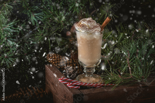 Eggnog cocktail with cinnamon for Christmas holidays