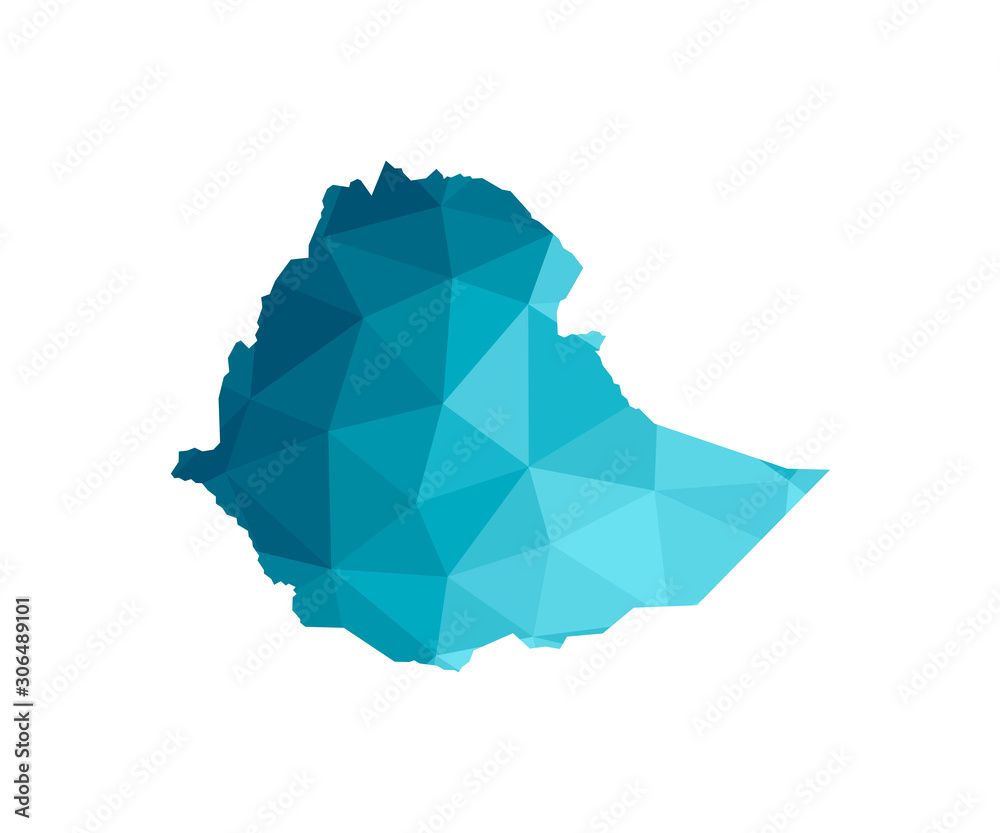 Vector isolated illustration icon with simplified blue silhouette of Ethiopia map. Polygonal geometric style, triangular shapes. White background Vector isolated illustration icon with simplified blue silhouette of Ethiopia map. Polygonal geometric style, triangular shapes. White background