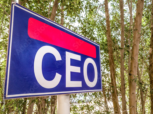 Ceo The Short Form Of Senior Executive Officer Is Written On A Sign Board With Blue And Red Background And Trees Stock Photo Adobe Stock