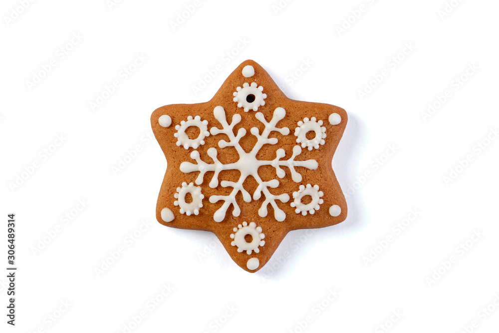 Decorated gingerbread star on white background Decorated gingerbread star on white background