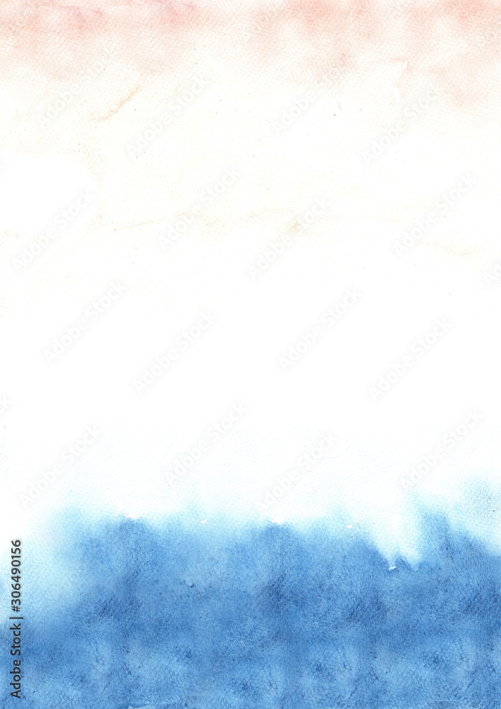 Abstract blue and pink grunge background watercolor hand painting.