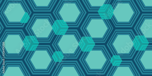 Blue and green hexagon grid seamless pattern