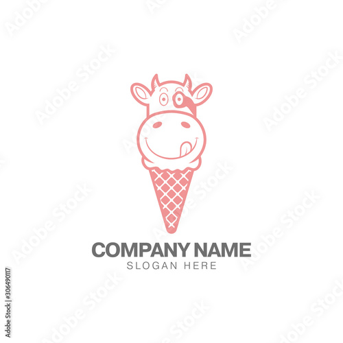 Delicious cow milk ice cream logo design vector with ice cream and cow head concept
