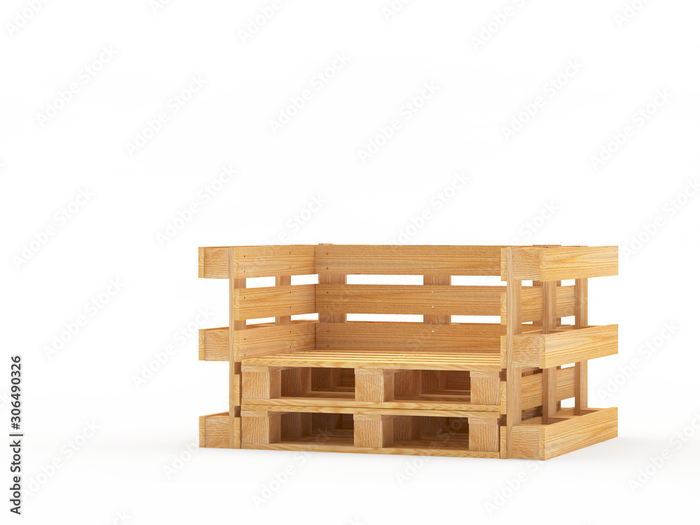 Empty pallet chair isolated on a white background. 3D illustration. Empty pallet chair isolated on a white background. 3D illustration.