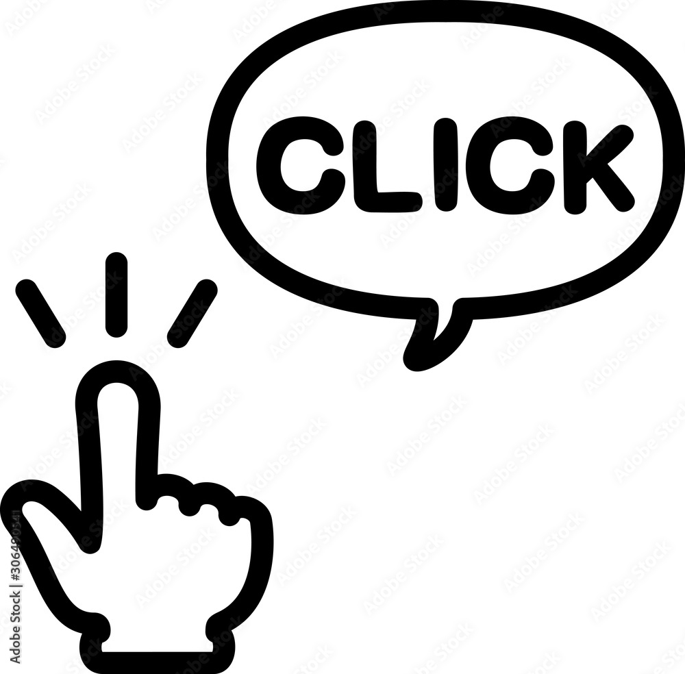 Obraz premium 指さす手とCLICKの文字のアイコン