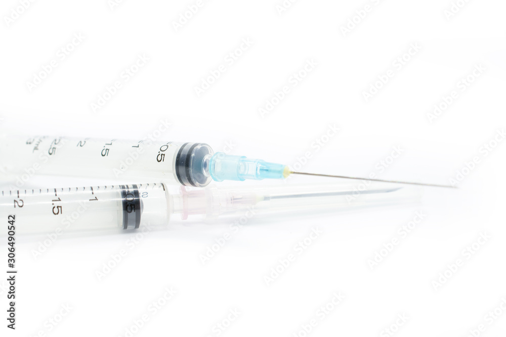 Syringes used for medical and cosmetic purposes for people who are sick on white background Syringes used for medical and cosmetic purposes for people who are sick on white background