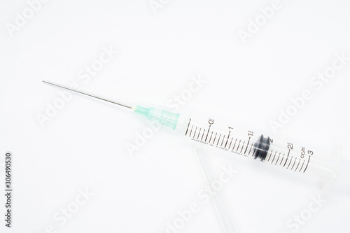 Syringes used for medical and cosmetic purposes for people who are sick on white background