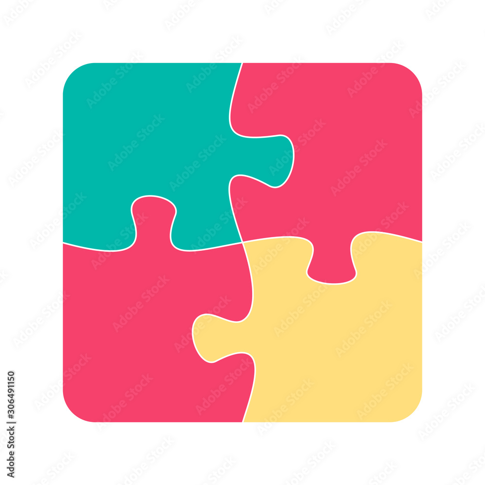 Four jigsaw pieces or parts connected together. Four jigsaw pieces or parts connected together.