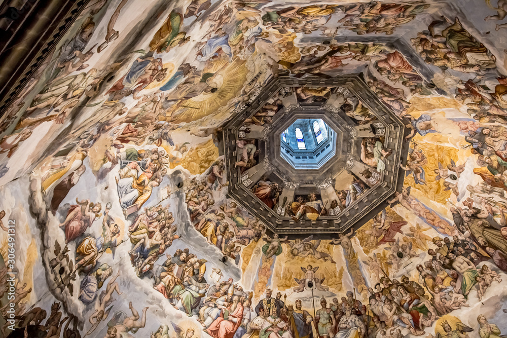Ceiling painting of the Cathedral of Santa Maria del Fiore in Florence, Tuscany, Italy