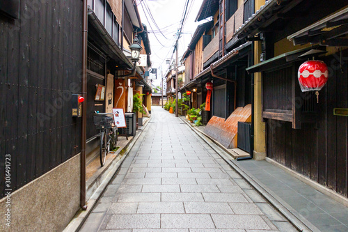 The scenery of the back alley of Gion Hanamikoji Street. Kyoto, Japan photo