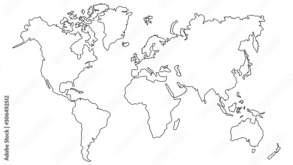 Vector illustration World map outline on white isolated background. 