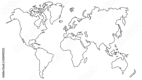 Vector illustration World map outline on white isolated background.  photo